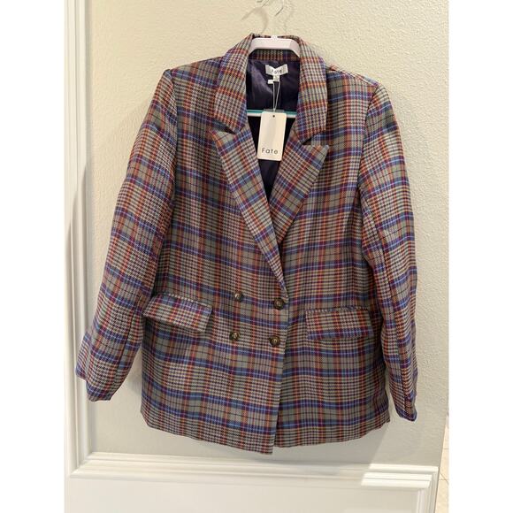 034 Fate Women's NWT The Solo Cowboy Checker Print Blazer Size L - Picture 1 of 7